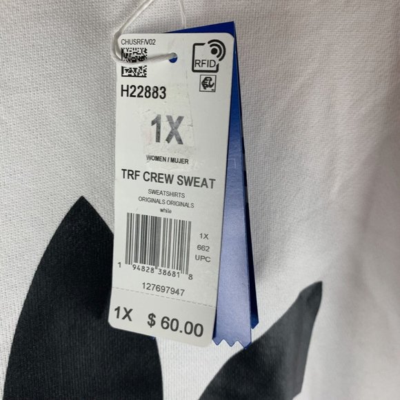 Adidas Sweatshirt Treefoil Women's 1X White Stretch Crew Neck Long Sleeve 7494 - Picture 3 of 9